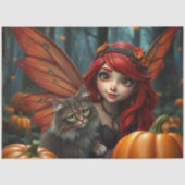 Fairy en haar kat, Halloween. Tissuepapier (Voorkant)