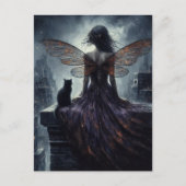Fairy en haar kat kijken uit over de fantasie van  briefkaart (Voorkant)