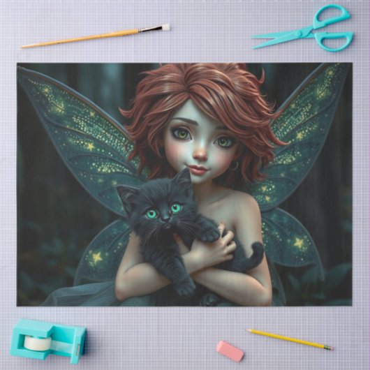 Fairy en haar kat, tissuepapier (Craft)