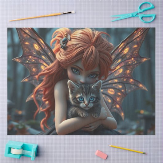 Fairy en haar kat tissuepapier (Craft)
