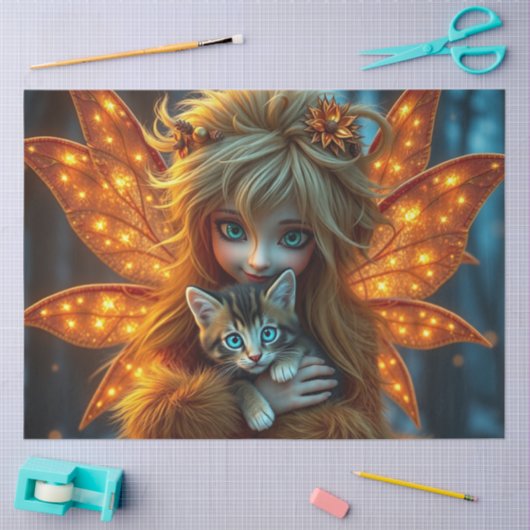 Fairy en haar kat tissuepapier (Craft)