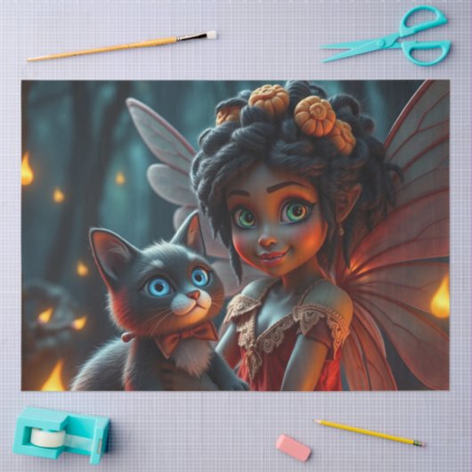 Fairy en haar kat tissuepapier (Craft)