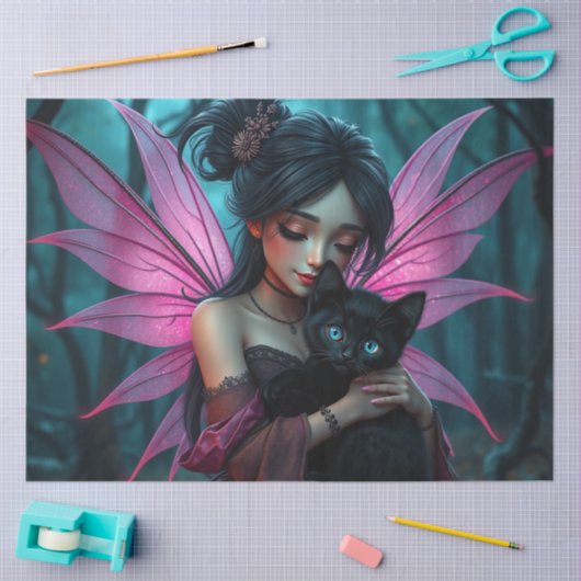 Fairy en haar kat, tissuepapier (Craft)