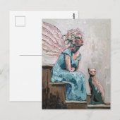 Fairy en haar kat zitten op de trappen briefkaart (Voorkant / Achterkant)