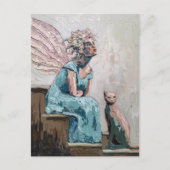 Fairy en haar kat zitten op de trappen briefkaart (Voorkant)