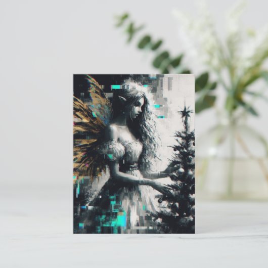 Fairy en haar kerstboom glitch briefkaart (Staand voorkant)