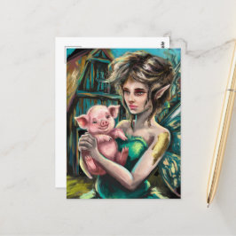 Fairy en haar Knorretje op het Boerderij Briefkaart