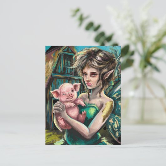 Fairy en haar Knorretje op het Boerderij Briefkaart (Staand voorkant)