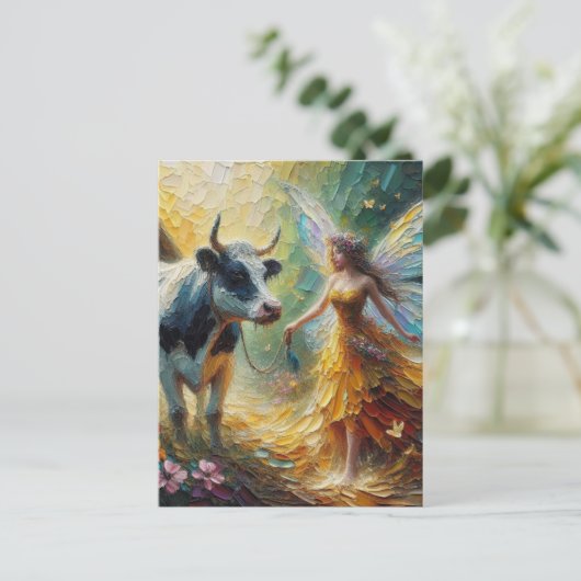 Fairy en haar Koe Briefkaart (Staand voorkant)