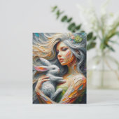 Fairy en haar konijn briefkaart (Staand voorkant)