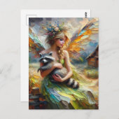 Fairy en haar Pet Raccoon Briefkaart (Voorkant / Achterkant)