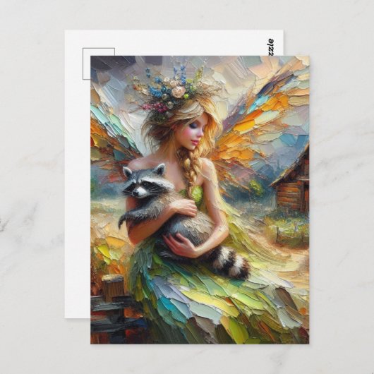 Fairy en haar Pet Raccoon Briefkaart (Voorkant / Achterkant)