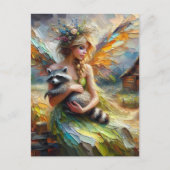 Fairy en haar Pet Raccoon Briefkaart (Voorkant)