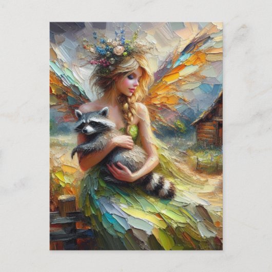 Fairy en haar Pet Raccoon Briefkaart (Voorkant)