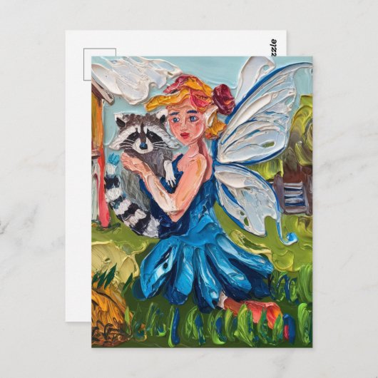 Fairy en haar Schattigee Pet Raccoon Briefkaart (Voorkant / Achterkant)