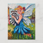 Fairy en haar Schattigee Pet Raccoon Briefkaart (Voorkant)