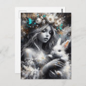 Fairy en haar Schattigee witte konijn Briefkaart (Voorkant / Achterkant)