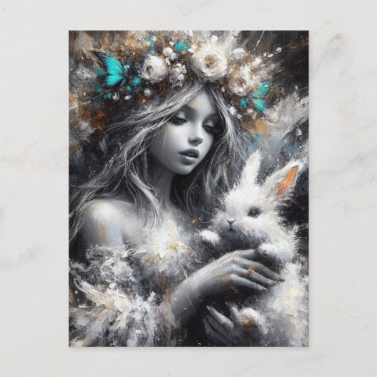 Fairy en haar Schattigee witte konijn Briefkaart (Voorkant)