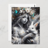 Fairy en haar Schattigee witte konijn Briefkaart (Voorkant / Achterkant)