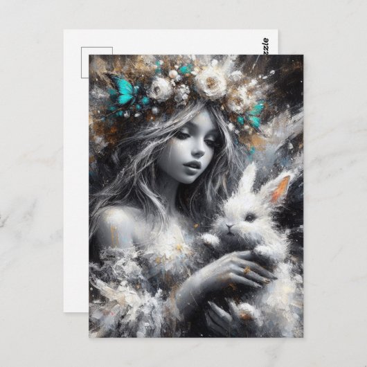 Fairy en haar Schattigee witte konijn Briefkaart (Voorkant / Achterkant)