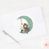 Fairy en Kittens op Fancy Moon Whimsical Fantasy Ronde Sticker (Envelop)