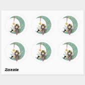 Fairy en Kittens op Fancy Moon Whimsical Fantasy Ronde Sticker (Vel)