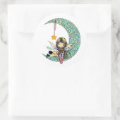Fairy en Kittens op Fancy Moon Whimsical Fantasy Ronde Sticker (Tas)