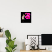 Fairy En Roze Zinnias Bloem Fantasy Kunst Poster (Thuiskantoor)