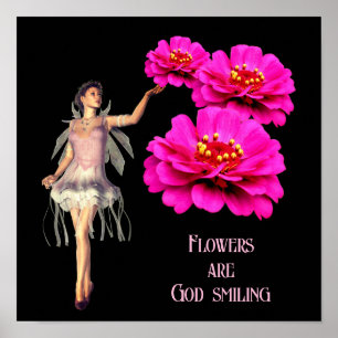 Fairy en roze Zinnias Inspirerend Poster