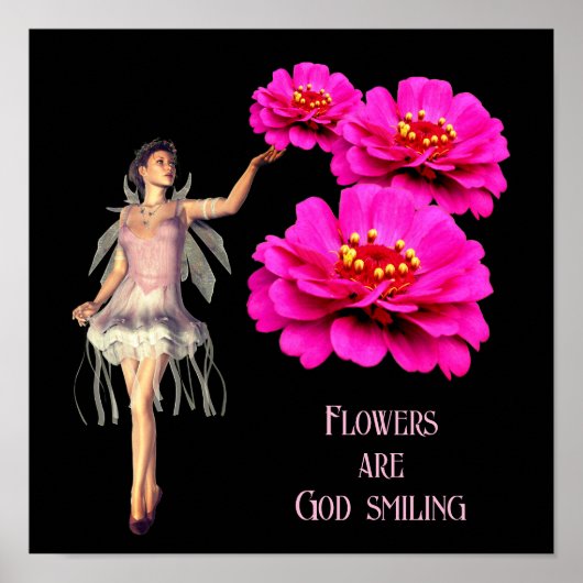Fairy en roze Zinnias Inspirerend Poster (Voorkant)