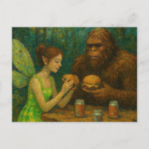 Fairy en Sasquatch eten cheeseburgers