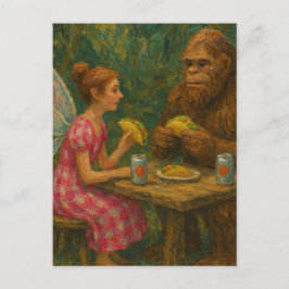 Fairy en Sasquatch eten taco's Briefkaart