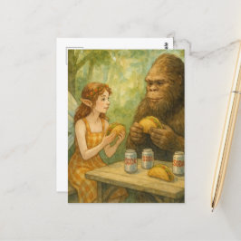 Fairy en Sasquatch eten taco's Briefkaart