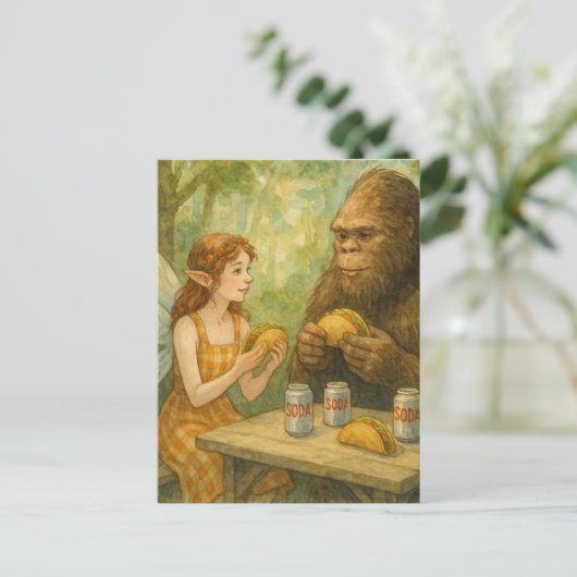 Fairy en Sasquatch eten taco's Briefkaart (Staand voorkant)