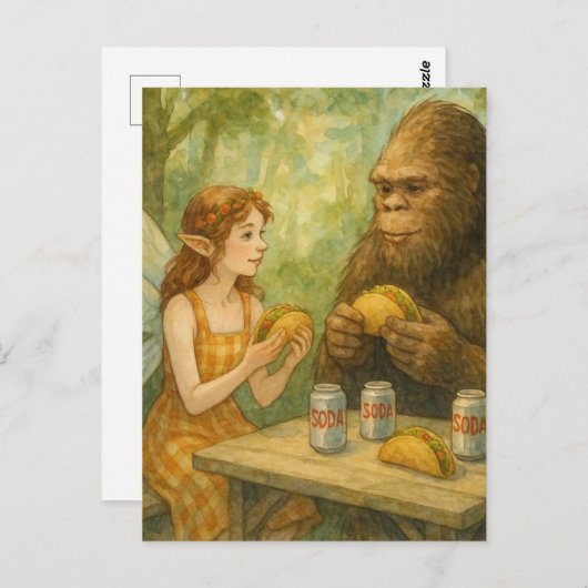 Fairy en Sasquatch eten taco's Briefkaart (Voorkant / Achterkant)