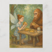 Fairy en Sasquatch eten taco's Fantasy Art Briefkaart (Voorkant)
