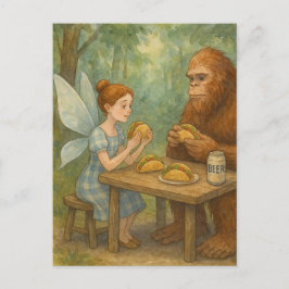 Fairy en Sasquatch eten taco's Fantasy Art Briefkaart