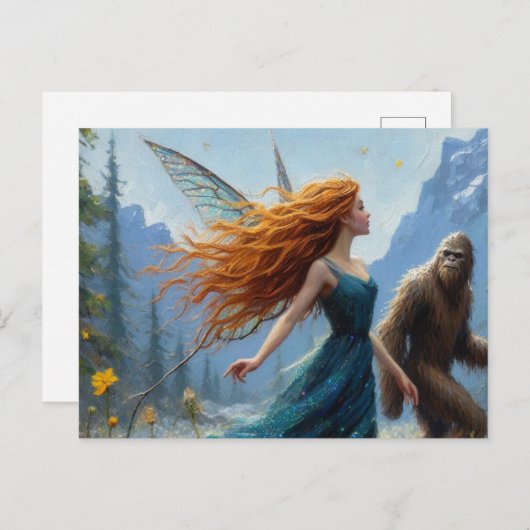 Fairy en Sasquatch op een wandeltocht in de wei Briefkaart (Voorkant / Achterkant)