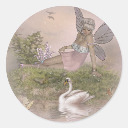 Fairy en Swan Ronde Sticker (Voorkant)