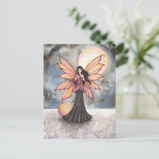 Fairy en Volle Maan Fantasy Art Briefkaart (Staand voorkant)