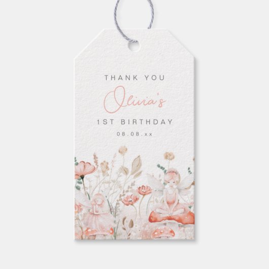 Fairy en Wildbloemen Verjaardag Cadeaulabel (Voorkant)