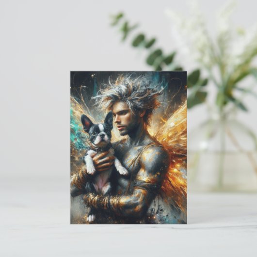 Fairy en zijn Boston Terrier Puppy Briefkaart (Staand voorkant)