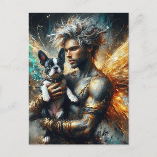 Fairy en zijn Boston Terrier Puppy Briefkaart (Voorkant)