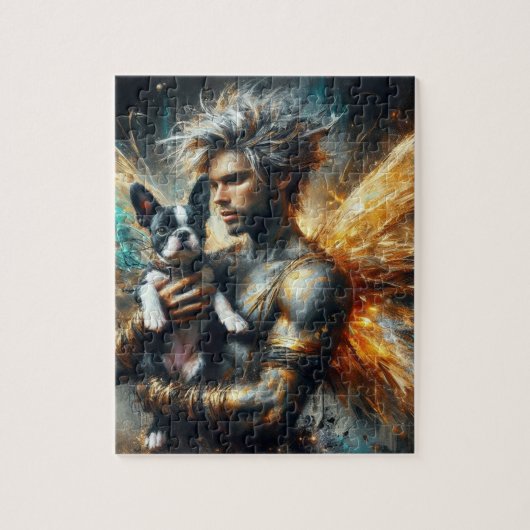 Fairy en zijn Boston Terrier Puppy Legpuzzel (Verticaal)