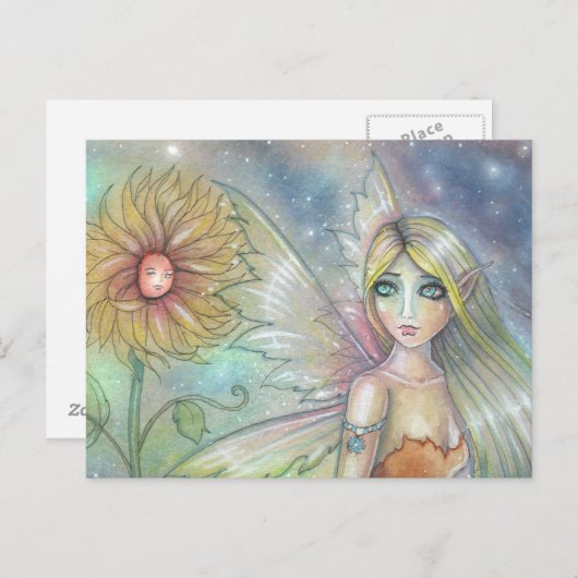 Fairy en Zonnebloem Fantasy Faerie Art Briefkaart (Voorkant / Achterkant)