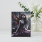 Fairy en zwarte kat kijken 's nachts uit over de s briefkaart (Staand voorkant)