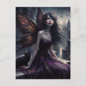 Fairy en zwarte kat kijken 's nachts uit over de s briefkaart (Voorkant)