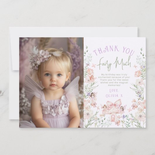 Fairy Enchanted Birthday Photo Thank you card Kaart (Voorkant)