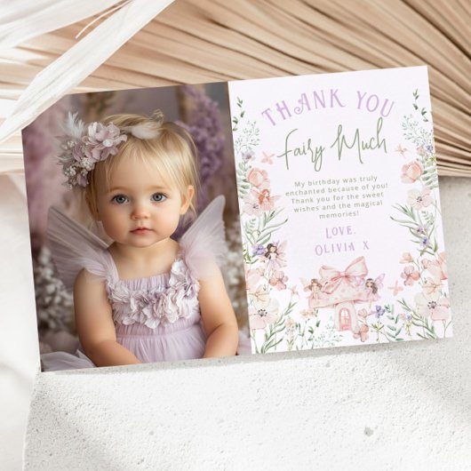 Fairy Enchanted Birthday Photo Thank you card Kaart