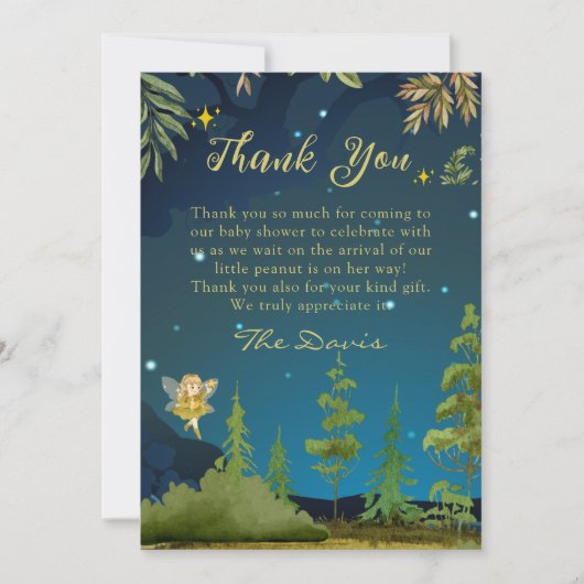 Fairy Enchanted Forest Baby shower Dank u Bedankkaart (Voorkant)